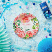 ベビーガールシャワーモダンフローラホットピンクピーチバラ ペーパープレート (パーティー)