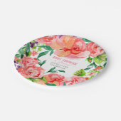 ベビーガールシャワーモダンフローラホットピンクピーチバラ ペーパープレート (アングル)