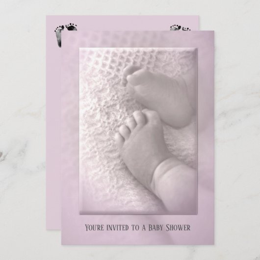 ベビーガールシャワー付きベビー足招待状 招待状 (正面/裏面)