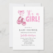 ベビーガールシャワー女の子ピンク 招待状 (正面)