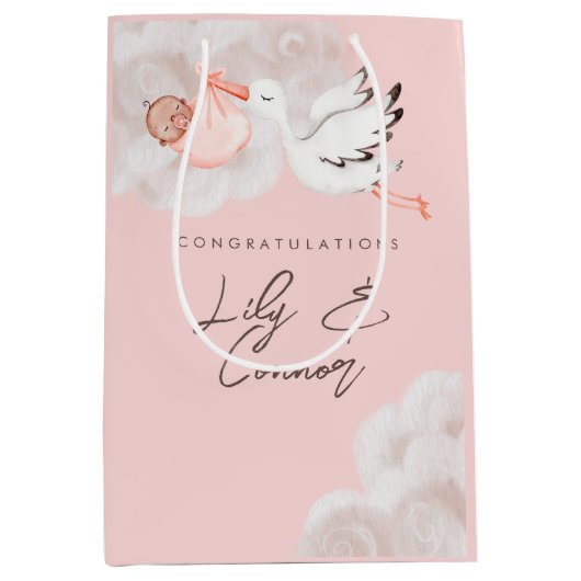 ベビーガールシャワー抱き枕 ミディアムペーパーバッグ (正面)