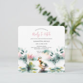 ベビーガールシャワー招待状ピンクウォーターカラーダック 招待状 (スタンド正面)