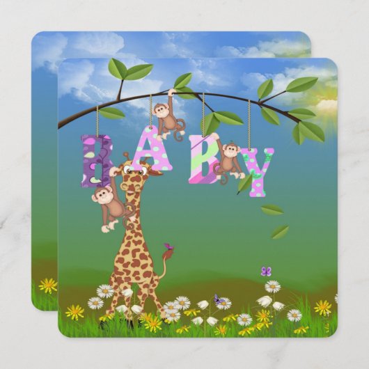 ベビーガールシャワー招待状 招待状 (正面/裏面)