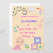 ベビーガールシャワー招待状 招待状 (正面/裏面)