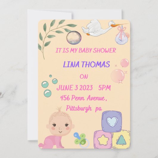ベビーガールシャワー招待状 招待状 (正面)