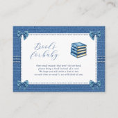 ベビーガールシャワー用の弓の本を持つブルージャン エンクロージャーカード (正面)