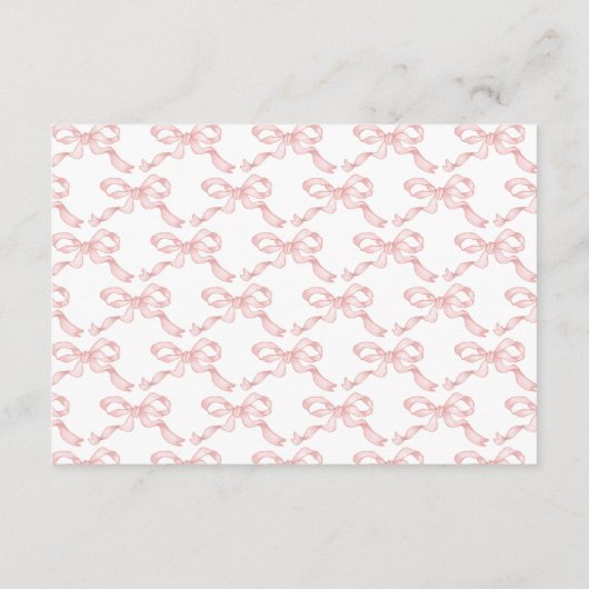ベビーガールシャワー用コケットピンクのボウブックス エンクロージャーカード (裏面)