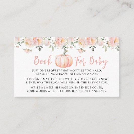 ベビーガールシャワー用ピーチピンクのカボチャ本 エンクロージャーカード (正面)