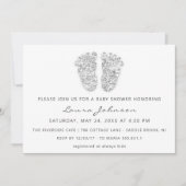 ベビーガールシャワー足グリッターホワイトグレー写真 招待状 (正面)