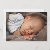 ベビーガールシャワー足グリッターホワイトグレー写真 招待状 (裏面)