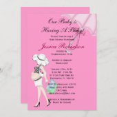 ベビーガールシャワー、かわいいベビーの傘に贈り物。 招待状 (正面/裏面)