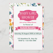 ベビーガールシャワー　小さな野の花 水彩 招待状 (正面/裏面)