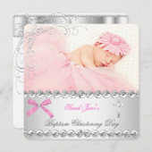 ベビーガールシルバーピンク《キリスト教》洗礼式や命名式バプティスクロス 案内状 (正面/裏面)