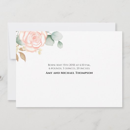 ベビーガールシンプルフォトス生まれたばかりのクリプトピンクフローラ (裏面)