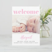 ベビーガールシンプルモダン数々のフォトピンク誕生 案内状 (スタンド正面)