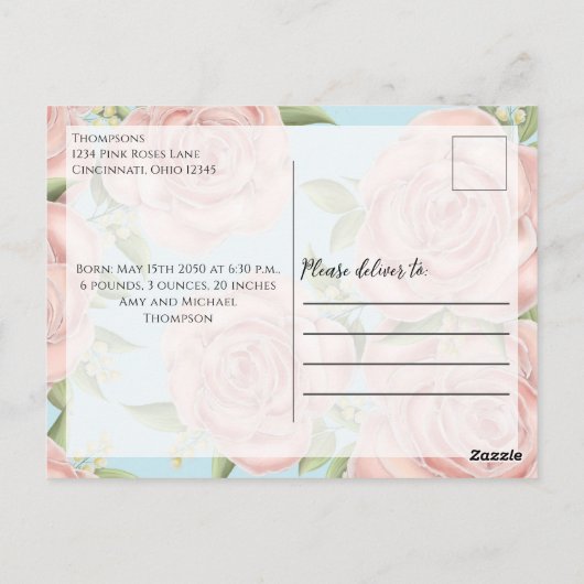 ベビーガールシンプル文字オーバーレイ生まれたばかりのフォトフローラ ポストカード (裏面)