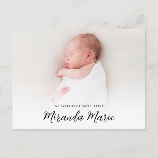 ベビーガールシンプル文字オーバーレイ生まれたばかりのフォトフローラ ポストカード (正面)