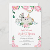 ベビーガールジャングル動物シャワー招待状 招待状 (正面/裏面)