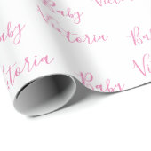 ベビーガールスクリプトピンクカスタマイズ名 ラッピングペーパー (ロールコーナー)