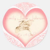 ベビーガールステッカーとヴィンテージストーク ラウンドシール (正面)