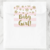 ベビーガールストライプピンク金ゴールド雪冬ベビーシャワー スクエアシール (バッグ)