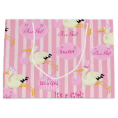 ベビーガールストークピンクストライプ色 ラージペーパーバッグ (正面)