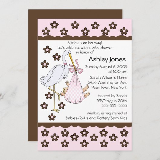 ベビーガールストークベビーシャワー招待状 招待状 (正面/裏面)