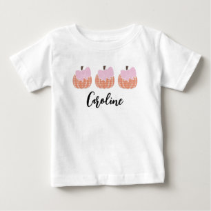 ベビーガールズギンガムパンプキントリオとピンクの弓 ベビーTシャツ
