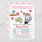 ベビーガールズピンクキツネベビーシャワー招待状 招待状 (正面/裏面)