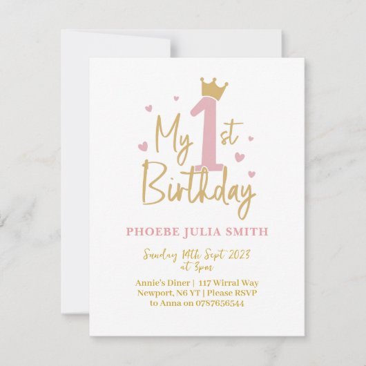 ベビーガールズピンク1歳招待状 招待状 (正面)