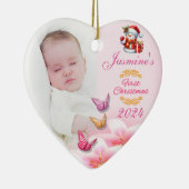 ベビーガールズフォト初めてのクリスマスデコレーションピンク セラミックオーナメント (右)