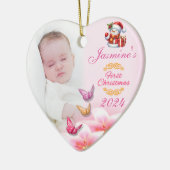 ベビーガールズフォト初めてのクリスマスデコレーションピンク セラミックオーナメント (左)