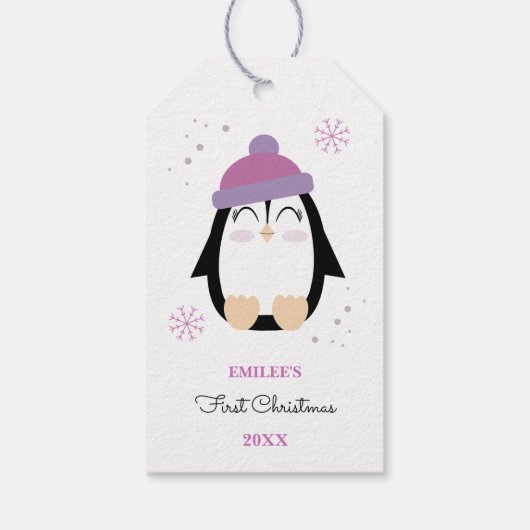 ベビーガールズ初めてのクリスマスウィンターペンギンピンク ギフトタグ (裏面)