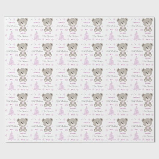 ベビーガールズ初めてのクリスマステディベアピンク ラッピングペーパー (フラット)