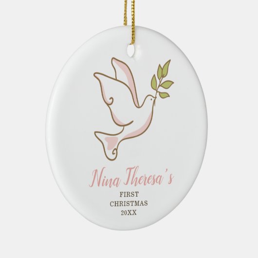 ベビーガールズ初めてのクリスマスパーソナライズされた鳩 セラミックオーナメント (右)