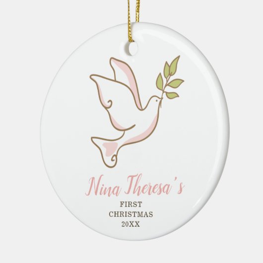 ベビーガールズ初めてのクリスマスパーソナライズされた鳩 セラミックオーナメント (左)