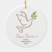 ベビーガールズ初めてのクリスマスパーソナライズされた鳩 セラミックオーナメント (裏面)