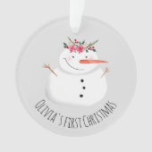 ベビーガールズ初めてのクリスマスフラワー雪だるまと名前 オーナメント (正面)