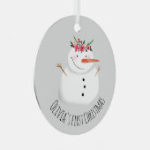 ベビーガールズ初めてのクリスマスフラワー雪だるまと名前 メタルオーナメント (正面右)