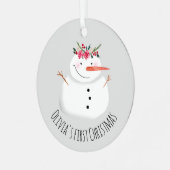 ベビーガールズ初めてのクリスマスフラワー雪だるまと名前 メタルオーナメント (正面左)