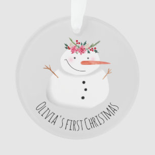 ベビーガールズ初めてのクリスマスフラワー雪だるま&ネーム オーナメント