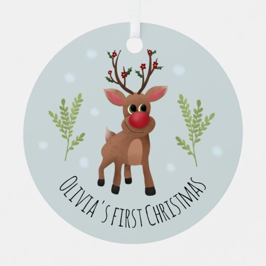 ベビーガールズ初めてのクリスマスルドルフトナカイ&スノー メタルオーナメント (正面)
