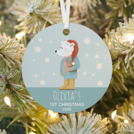 ベビーガールズ初めてのクリスマス写真ポーラーベア&スノー メタルオーナメント (インサイチュ)