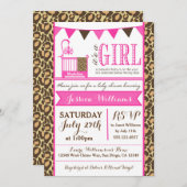 ベビーガールズ用レオパードベビーシャワー招待状 招待状 (正面/裏面)