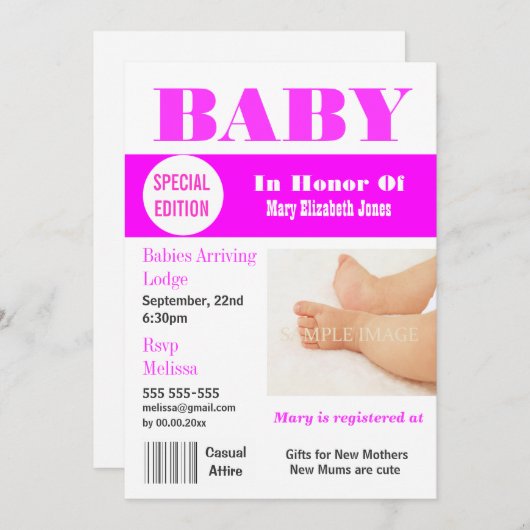 ベビーガールズ誌の写真PERSONALIZE 招待状 (正面/裏面)