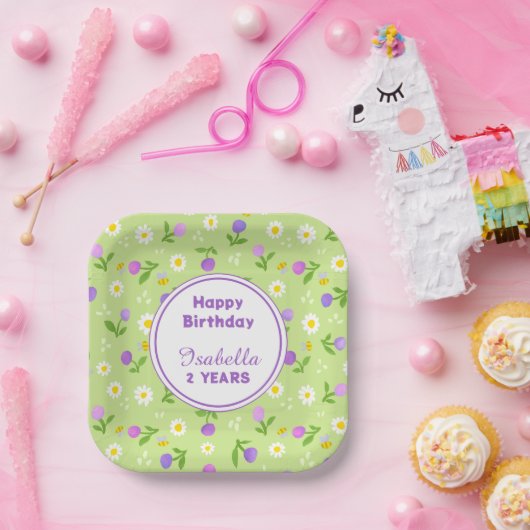 ベビーガールズ誕生日紙プレート夏の花 ペーパープレート (パーティー)