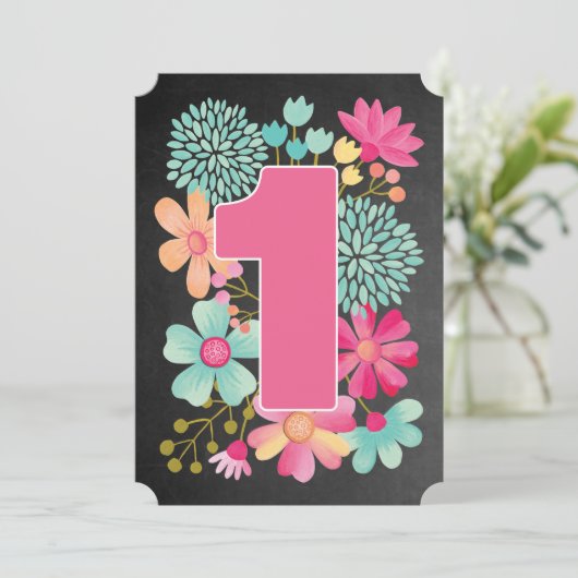 ベビーガールズ1stバースデーナンバー1パーティー招待状 招待状 (スタンド正面)