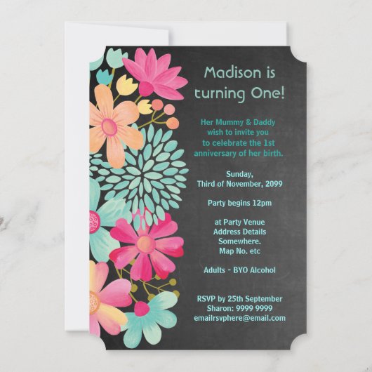 ベビーガールズ1stバースデーナンバー1パーティー招待状 招待状 (裏面)