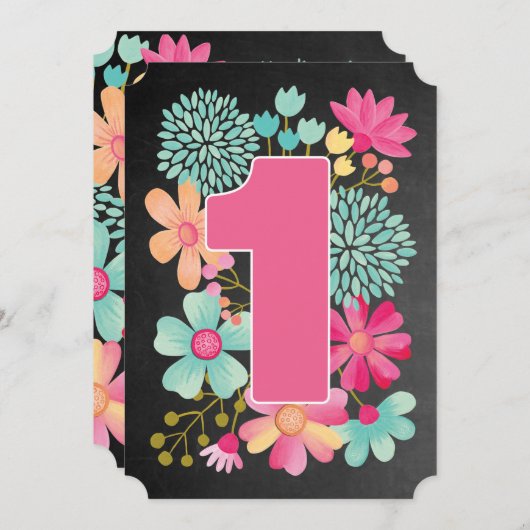 ベビーガールズ1stバースデーナンバー1パーティー招待状 招待状 (正面/裏面)