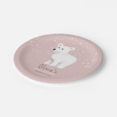 ベビーガールズ1stバースデーピンクウィンターポーラーベア ペーパープレート (アングル)